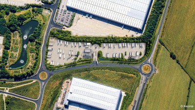 Aerial view of the new site in Lutterworth, UK (rendering)